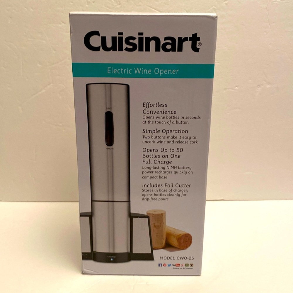 Cuisinart Stainless Steel Electric Wine Opener 50 Bottles One Charge New in Box